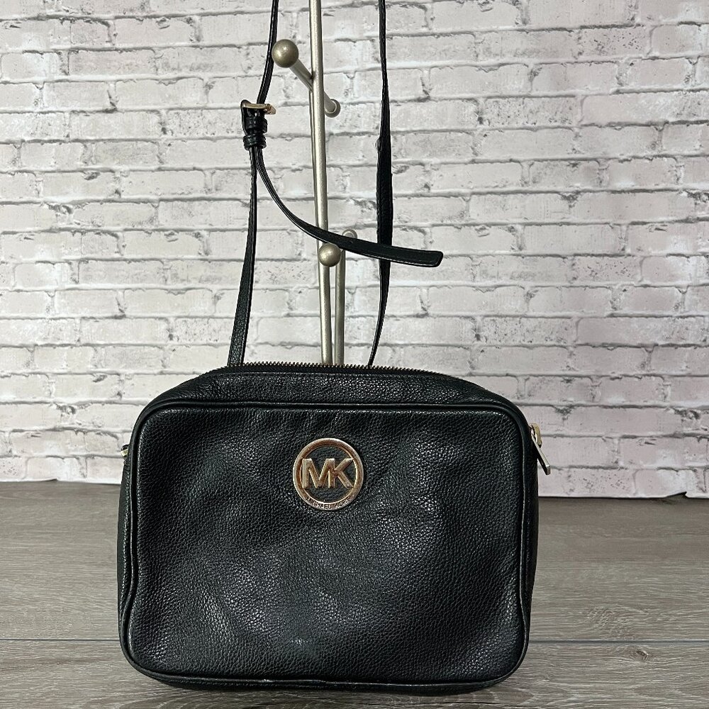 Michael Kors Black Leather Camera Crossbody Bag